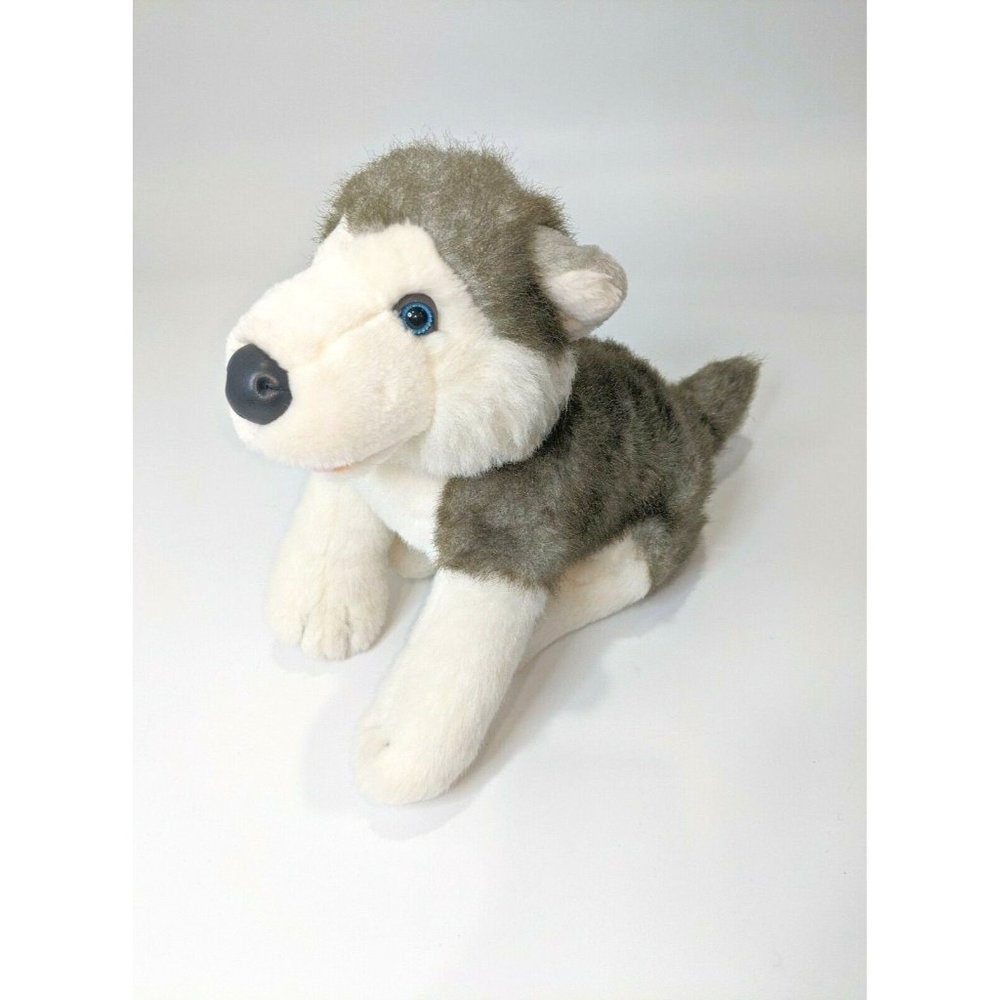 Build-A-Bear Stuffed Animal Plush Husky Gray With Blue Eyes 11" stands and sits